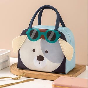 Amazon Canvas Blue Puppy Dog w/ Sunglasses Insulated Zipper Lunch Bag NWT